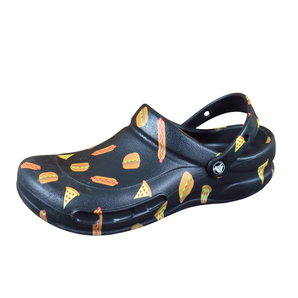 Crocs Bistro Graphic Mens Clog Size 11 Work Food Service Black Pizza Burger